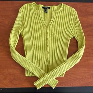 Forever 21 Women's Green Ribbed Knit Cardigan